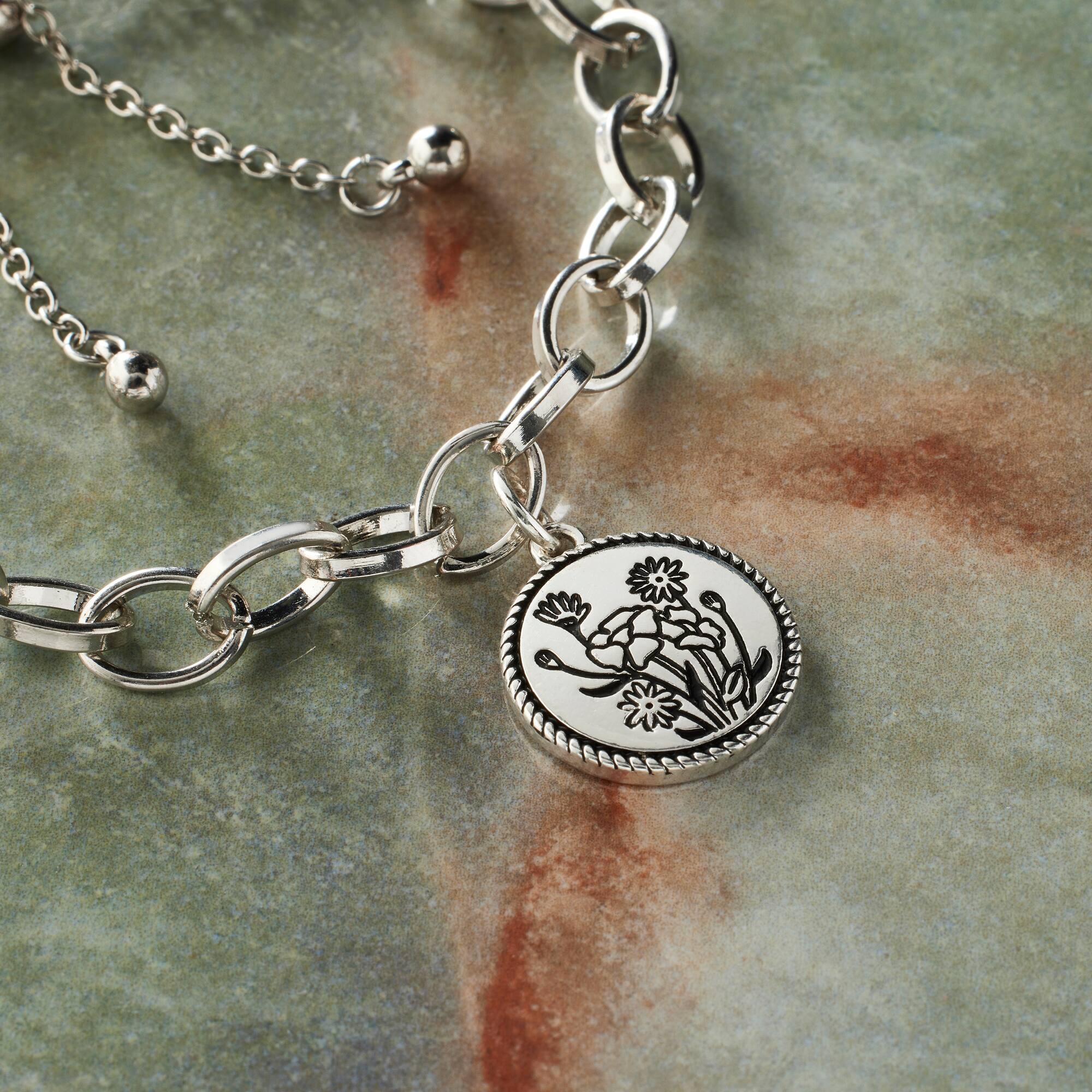 Silver Plated Antique Flowers Charm by Bead Landing™